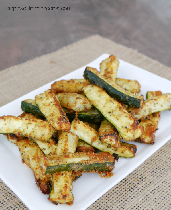 Low Carb Zucchini Fries - roasted to perfection with Italian seasoning! Gluten free and keto recipe.