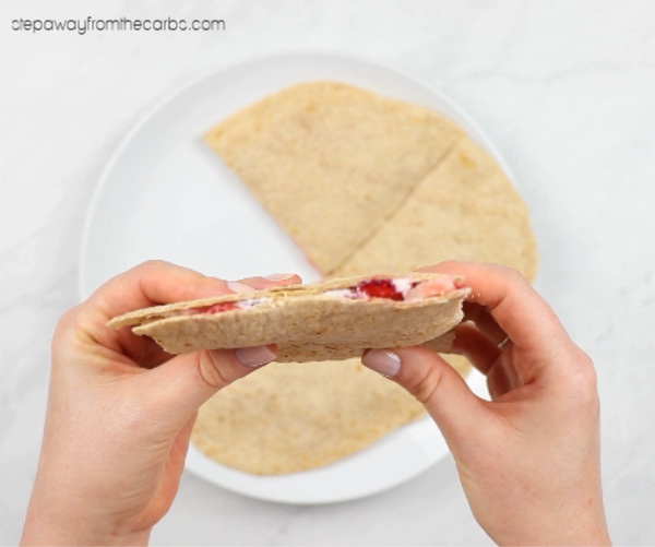 Low Carb Strawberry Quesadilla - a sweet treat with only four ingredients! Sugar free recipe with video tutorial.