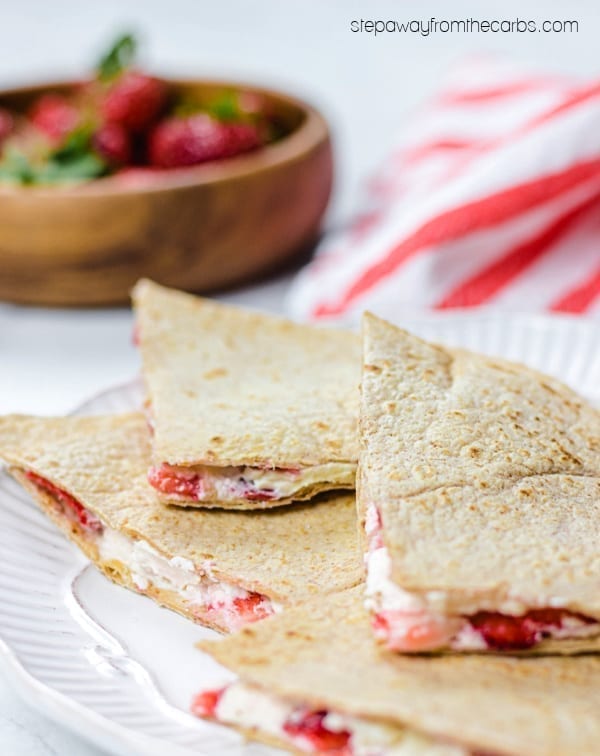 Low Carb Strawberry Quesadilla - a sweet treat with only four ingredients! Sugar free recipe with video tutorial.