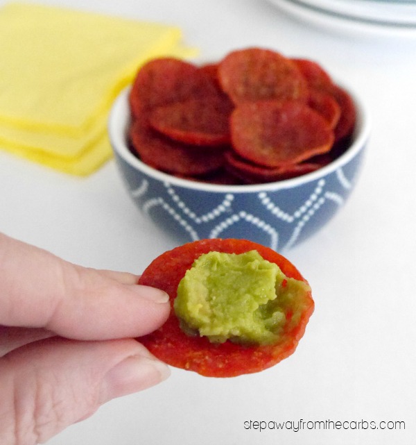 Microwave Pepperoni Chips - super easy low carb snack with recipe video tutorial