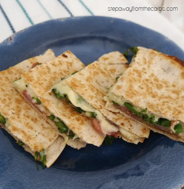 Low Carb Cheese, Bacon, and Broccoli Quesadilla