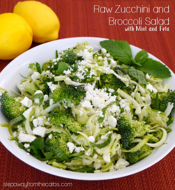 Raw Zucchini and Broccoli Salad with Mint and Feta - low carb recipe