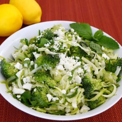Raw Zucchini and Broccoli Salad with Mint and Feta
