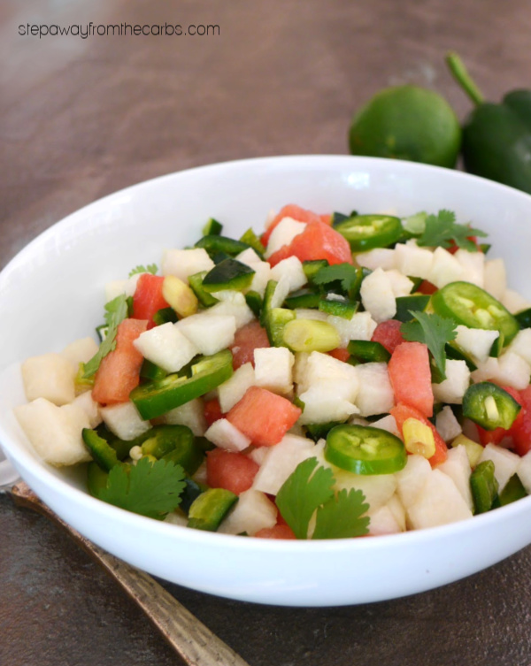 Spicy Watermelon and Jicama Salsa - a refreshing low carb recipe 