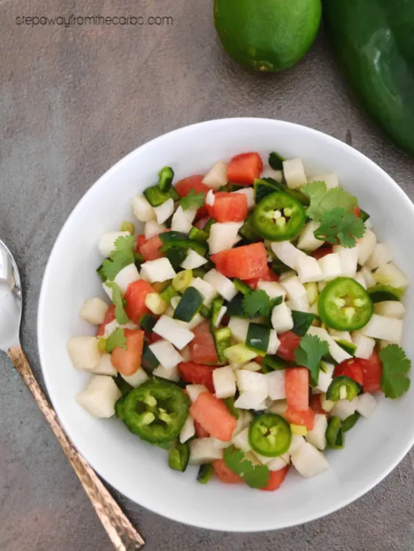 Spicy Watermelon and Jicama Salsa - a refreshing low carb recipe 