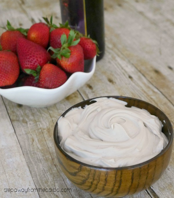 Whipped Mascarpone Cream with Balsamic - an indulgent dip for strawberries. Low carb, keto, and LCHF recipe.
