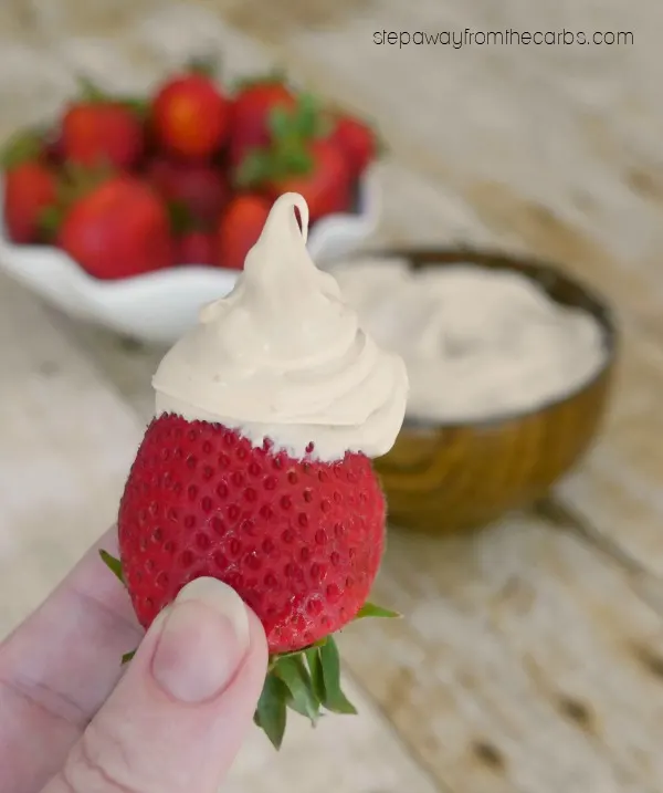 Whipped Mascarpone Cream with Balsamic - an indulgent dip for strawberries. Low carb, keto, and LCHF recipe.