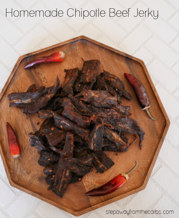 Homemade Chipotle Beef Jerky - made in the oven! Low carb and sugar free recipe.