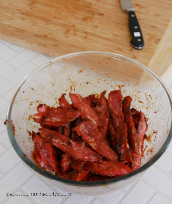 Homemade Chipotle Beef Jerky - made in the oven! Low carb and sugar free recipe.