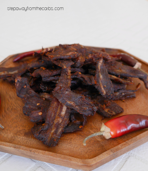 Homemade Chipotle Beef Jerky - made in the oven! Low carb and sugar free recipe.