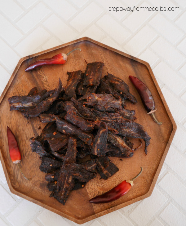 Homemade Chipotle Beef Jerky - made in the oven! Low carb and sugar free recipe.