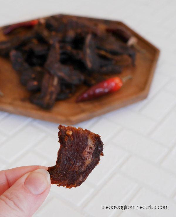 Homemade Chipotle Beef Jerky - made in the oven! Low carb and sugar free recipe.