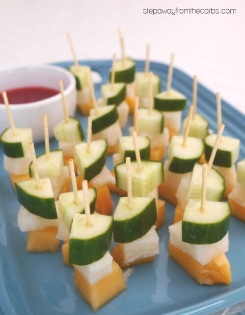 Jicama, Melon and Cucumber Skewers - low carb and sugar free recipe