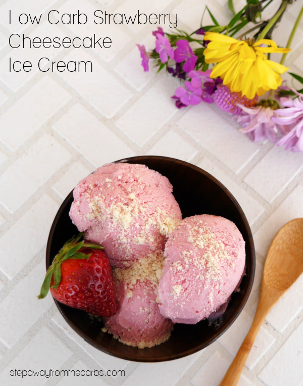 Low Carb Strawberry Cheesecake Ice Cream - a fruity and creamy treat that's sugar free and keto friendly!