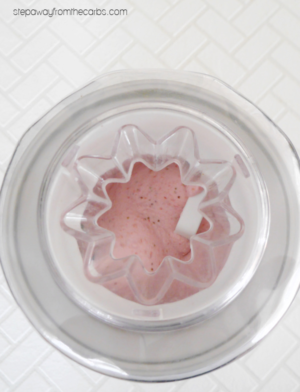 Low Carb Strawberry Cheesecake Ice Cream - a fruity and creamy treat that's sugar free and keto friendly!