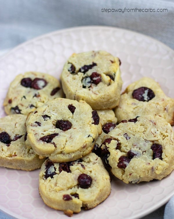 Low Carb Cranberry Almond Cookies - perfect for the festive season! Gluten free, keto, sugar free and dairy free recipe
