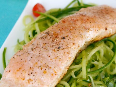 Butter Poached Salmon With Cucumber Noodles Low Carb Recipe