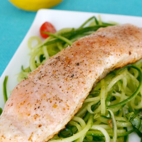 Butter Poached Salmon with Cucumber Noodles