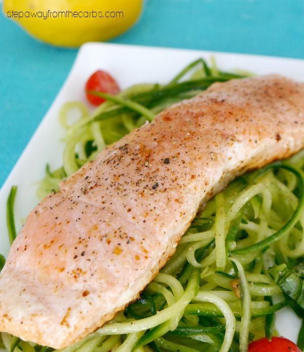 Butter Poached Salmon with Cucumber Noodles - a delicious low carb entree recipe