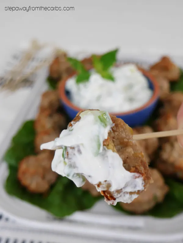 Low Carb Lamb and Eggplant Meatballs with cumin and mint. Serve as an appetizer or snack!