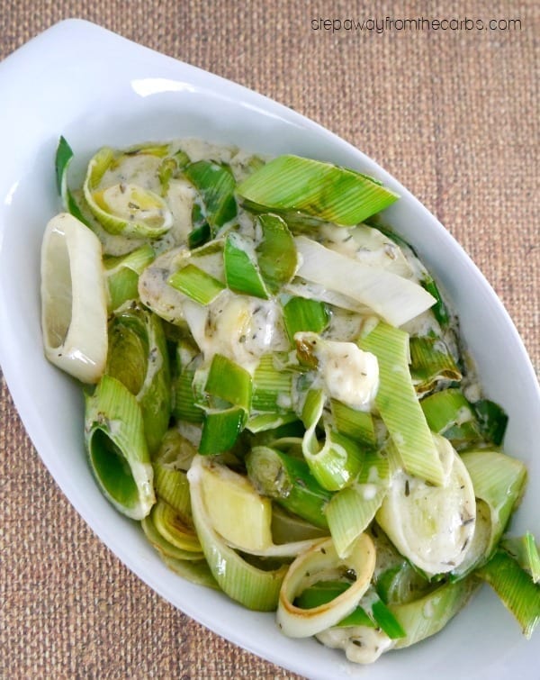 Leeks with Blue Cheese Sauce - a creamy low carb and LCHF side dish recipe