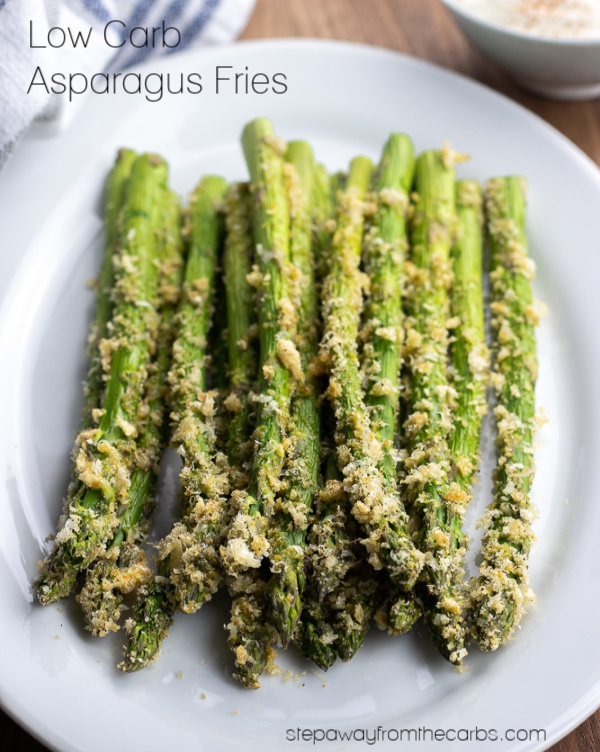 Low Carb Asparagus Fries - with crushed pork rinds for a delicious crunch! Keto and gluten free recipe.