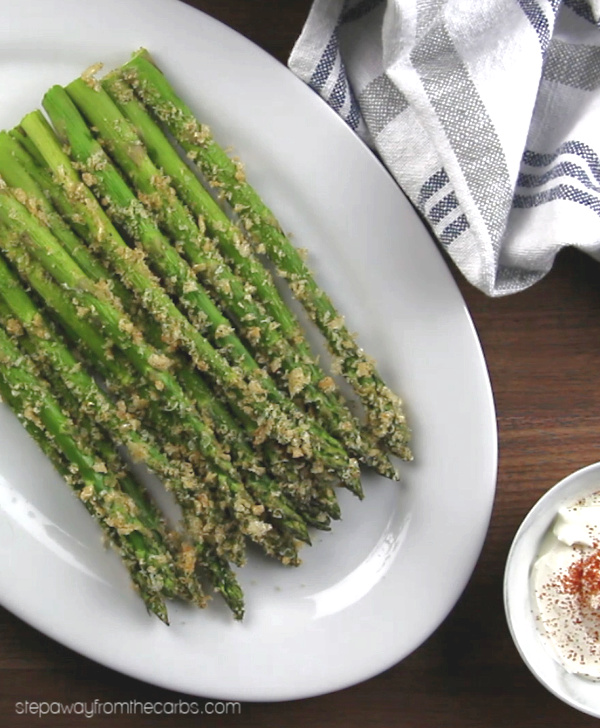 Low Carb Asparagus Fries - with crushed pork rinds for a delicious crunch! Keto and gluten free recipe.