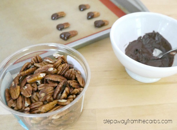 Low Carb Chocolate Dipped Pecans - a keto and sugar free treat or sweet snack!