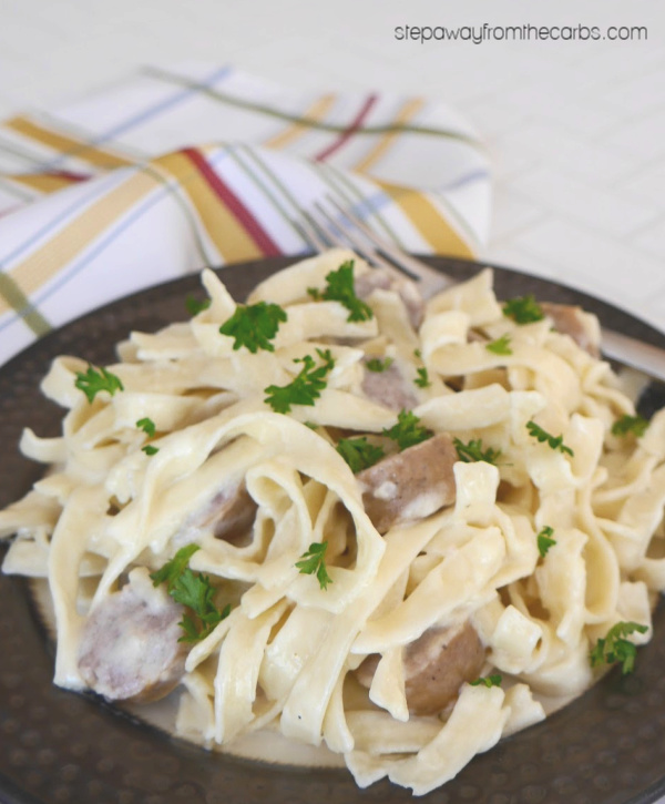 Low Carb Sausage Alfredo with (low carb) Fettucine - a comforting and satisfying meal