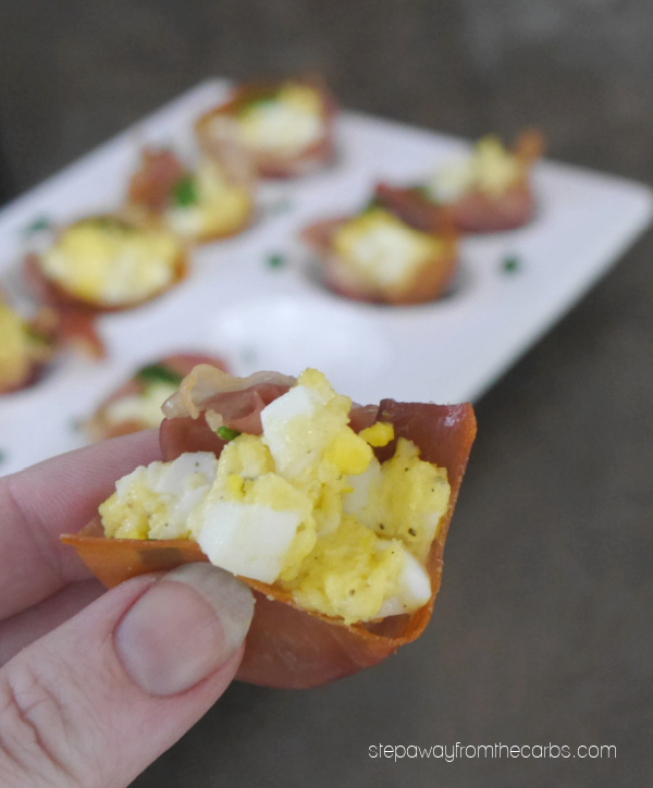 Prosciutto Cups with Egg and Parmesan - low carb and keto appetizer or snack!