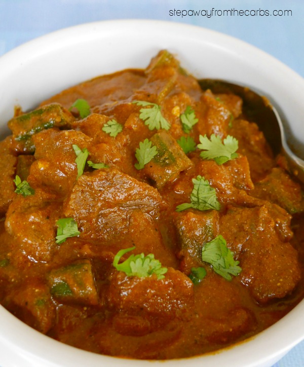 Low Carb Lamb Masala with Okra - a tasty Indian curry recipe! Keto and gluten free.