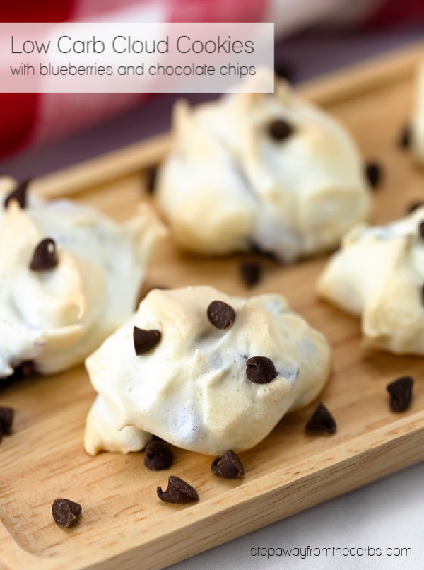 Low Carb Cloud Cookies - sugar free recipe with blueberries and chocolate chips! Watch the video!