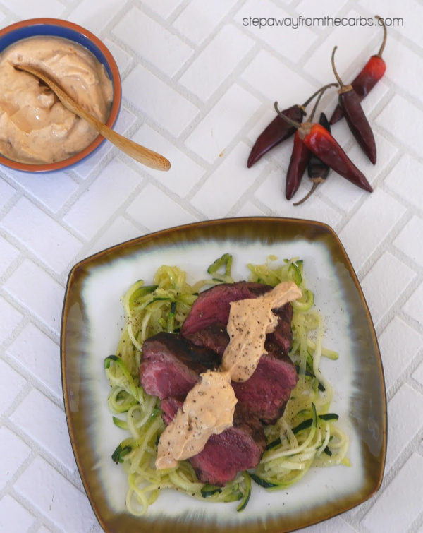 Steak with Creamy Chipotle Sauce and Zoodles - a deliciously spicy low carb recipe!