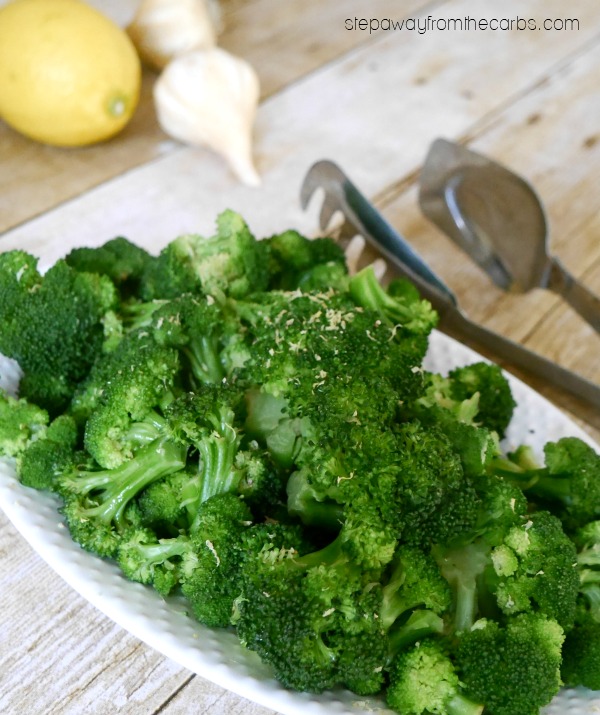 Lemon Garlic Broccoli - an easy low carb side dish recipe that is cooked in the microwave!