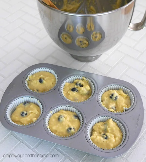 Low Carb Blueberry Muffins - a tasty snack for any time of day! Sugar free, gluten free, and keto friendly recipe.