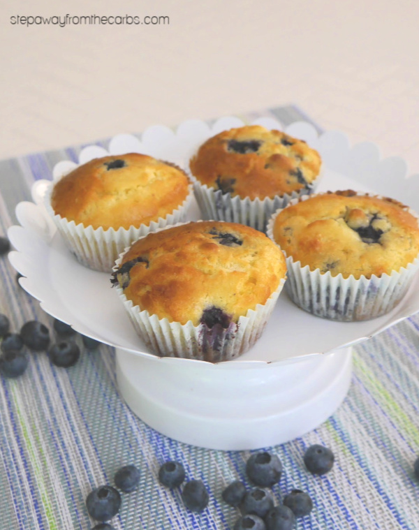 Low Carb Blueberry Muffins - a tasty snack for any time of day! Sugar free, gluten free, and keto friendly recipe.
