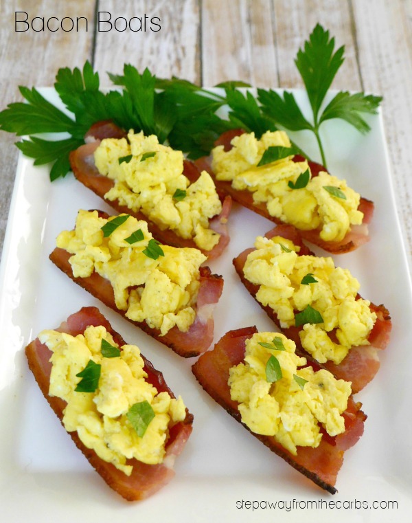 Bacon Boats - gently curled bacon pieces ready for loading up! The perfect low carb appetizer or snack.