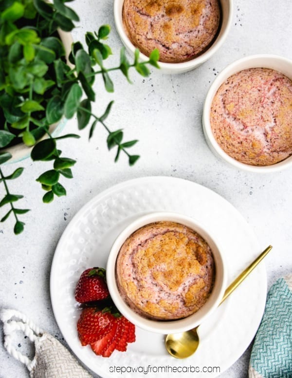 Low Carb Strawberry Soufflé - individual light and fluffy desserts! Sugar free and keto recipe with video tutorial.