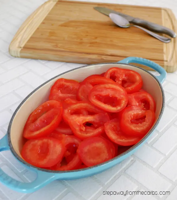 Baked Tomatoes with Tarragon Cream Sauce - a low carb side dish recipe