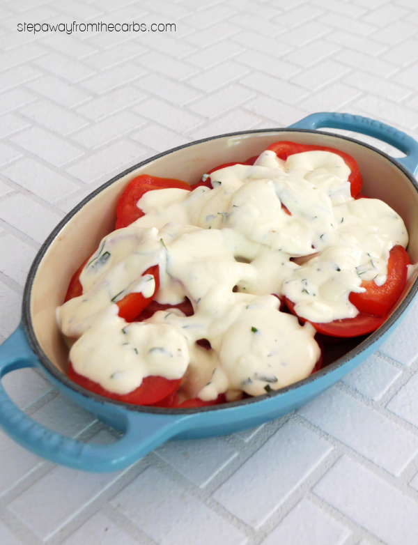 Baked Tomatoes with Tarragon Cream Sauce - a low carb side dish recipe