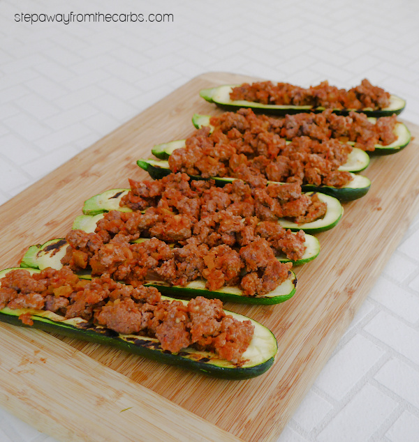 Grilled Zucchini Boats with Beef - an easy five-ingredient low carb recipe 