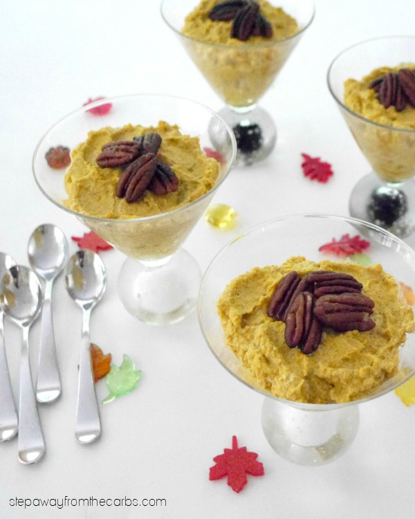 Low Carb Pumpkin Mousse with Caramelized Pecans - sugar free and gluten free recipe