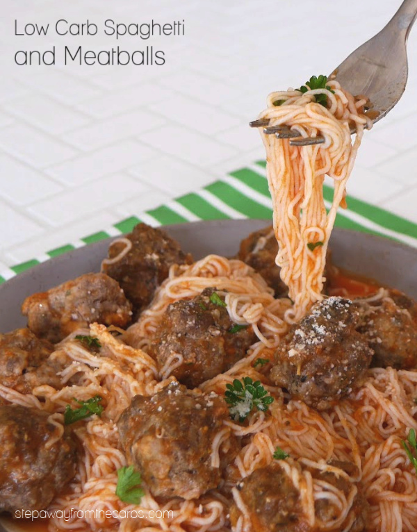 Low Carb Spaghetti Meatballs - gluten free and keto recipe that is great for families! With shirataki noodles.