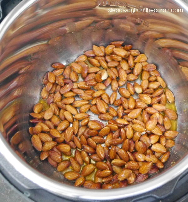 Low Carb Buffalo Almonds - a spicy snack recipe made in the slow cooker or Instant Pot