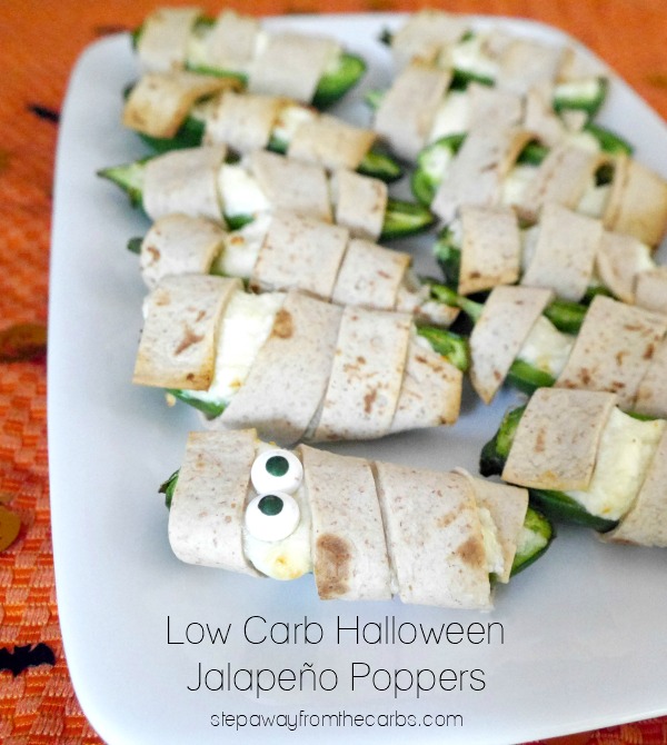 Low Carb Halloween Jalapeño Poppers - fun party snacks that look like mummies!