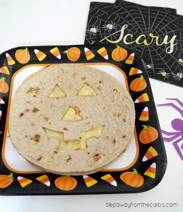 Low Carb Halloween Cheese Quesadillas - a fun jack o-lantern recipe for everyone to enjoy!
