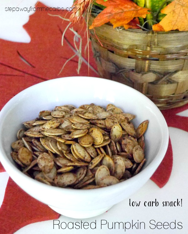 Roasted Pumpkin Seeds - a low carb healthy snack flavored with pumpkin pie spice!