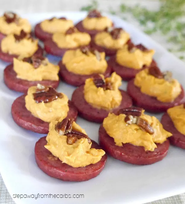 Baked Sausage and Pumpkin Bites - a low carb appetizer for the holiday season! Baked Sausage and Pumpkin Bites - a low carb appetizer for the holiday season!