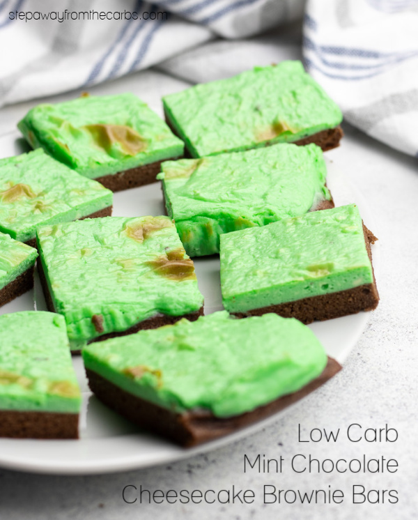 Low Carb Mint Chocolate Cheesecake Brownie Bars - a keto and sugar free treat!
