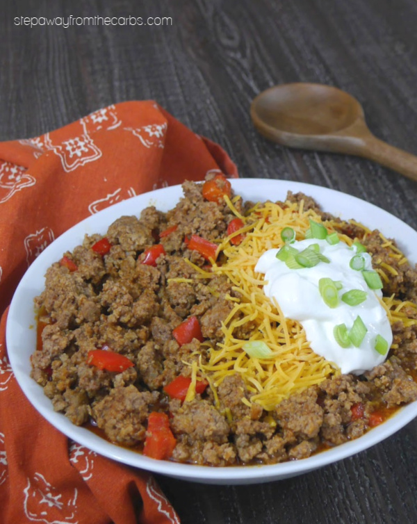 Low Carb Chili - a slow cooker or Instant Pot recipe that is full of flavor (and no beans!)
